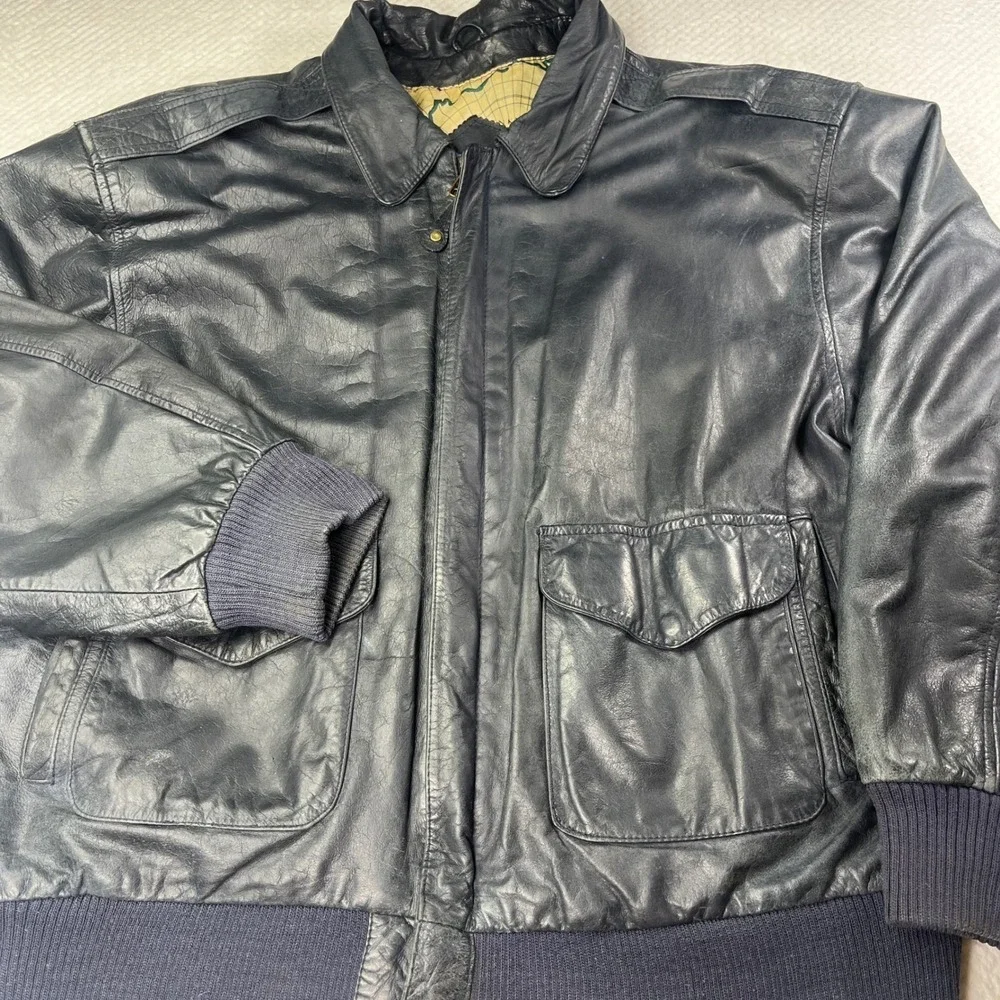 Leather Bomber Jacket Mens‎ General Clothing Company Lined World Map